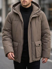 DAZY Men Flap Pocket Hooded Puffer Coat - Grey - View 5