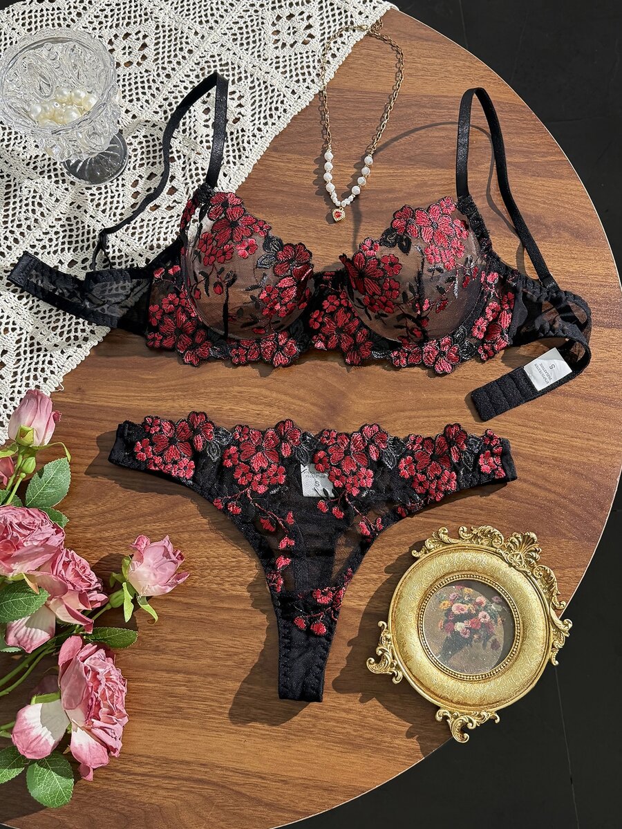 SHEIN Esselle 女士內衣套裝 - 黑色 - 查看 1