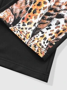 ROMWE MEN Goth Men Leopard & Letter Graphic Drawstring Waist Wide Leg Sweatpants - Black - View 7