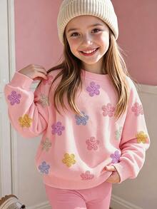 Sweatshirt Berlapisan Termal Motif Bunga untuk Anak Perempuan (1 potong) - MultiWarna - View 4