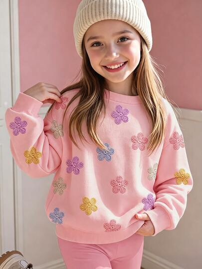 Young Girl 1pc Floral Young Girl Print Thermal Lined Autumn Sweatshirt Random 4 Piece Send 1 Piece