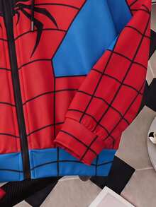 SHEIN EZwear Spider Print Zip Up Drawstring Hoodie - Multicolor - View 3