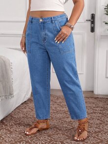 EMERY ROSE Jeans de talle alto estilo mom fit para tallas grandes - Azul - Ver 6