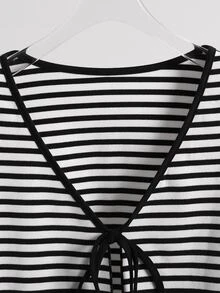 Resyla Striped Tie Front Crop Blouse - Black and White - View 5