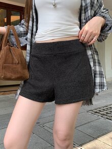 DAZY Solid High Waist Straight Leg Shorts - Dark Grey - View 5