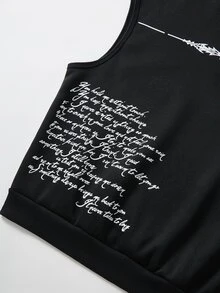 ROMWE MEN Street Life Tank Top Berkerudung dengan Gambar dan Slogan Pria - Hitam - View 5