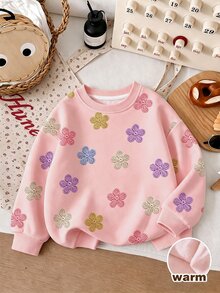 Sweatshirt Berlapisan Termal Motif Bunga untuk Anak Perempuan (1 potong) - MultiWarna - View 5