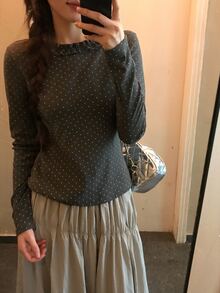 DAZY Kaos Lengan Panjang Motif Cetak Seluruh Permukaan dengan Hiasan Rumbai untuk Musim Gugur - Grey - View 5