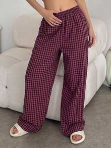 DAZY Gingham Print Sleep Pants - Burgundy - View 5