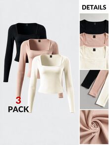 SHEIN BASICS 3件組女款T恤 - 彩色 - 查看 3