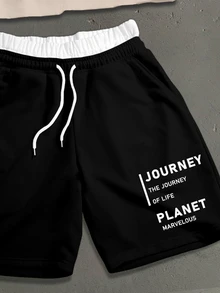StoneGrade Men Slogan Graphic Tee & Drawstring Waist Shorts - Khaki - View 3