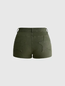 ROMWE Grunge Punk Plus Solid Denim Shorts - Green - View 2