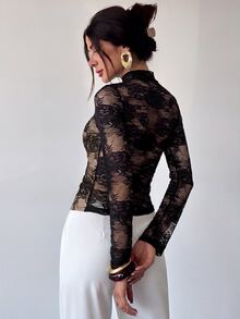 Firerie Hook And Eye Front Lace Top - Black - View 5