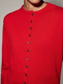 Anewsta Essential Solid Button Front Sweater - Red - View 9