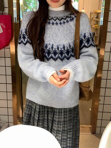 DAZY Suéter con manga raglán y estampado Fair Isle - Azul - Ver 1