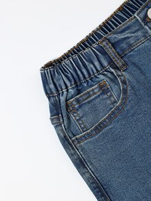 SHEIN Tween Boy Casual Chic Washed Blue Elastic Waist Straight Leg Stretchy Slim Fit Jean Denim Pants Back To School Daily Autumn Winter Fall Winter - Medium Wash - View 8