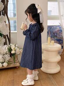 Dazy Kids Young Girl Ruffle Trim Flounce Sleeve Dress - Blue - View 6