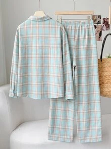 SHEIN Koordinat Kemeja Anak Perempuan Remaja - Biru - View 2