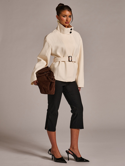 SHEIN BAE Stand Collar Belted Overcoat