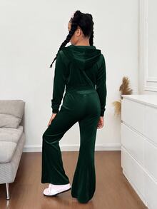 SHEIN 青少年女孩連帽衫與運動衫套裝 - 綠色 - 查看 2