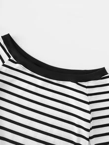 GlowEve CURVE Camiseta de hombros descubiertos con estampado de rayas y bloques de color talla grande - Blanco y Negro - Ver 6