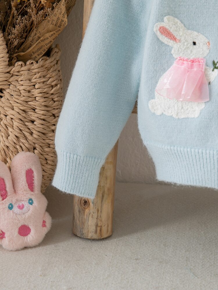 SHEIN Cute Bunny Pattern Cardigan For Baby Girls, Perfect For Autumn And Winter, Adorable And Stylish.Cardigan,Long Sleeve - Red - View 5
