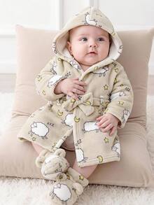 Cozy Pixies Baby Boy Cartoon Graphic Hooded Belted Fuzzy Robe - Multicolor - View 1