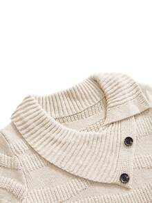 ROMWE Button Detail Foldover Asymmetrical Neck Sweater Dress - Beige - View 3