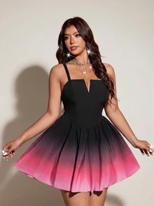 SHEIN LUNE Ombre Notched Neck Cami Dress - Multicolor - View 8