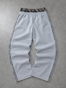 PAVTROS Pantalones de chándal para hombre con cintura con cordón y cinta de contraste - Gris - Ver 2