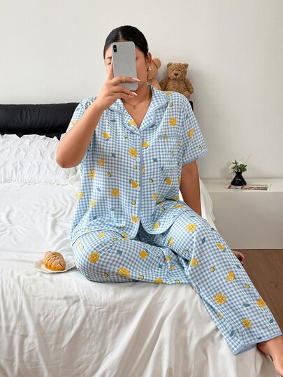 Napfluff CURVE Napfluff CURVE Plus Gingham & Lemon Print PJ Set