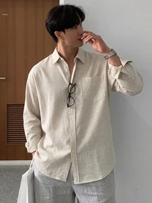 DAZY Men Solid Pocket Patched Shirt Fall - Khaki - View 7