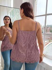 Reflora Plus Solid Lace Cami Top - Dusty Pink - View 2