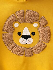SHEIN 男嬰卡通獅子刺繡保暖內裡連帽衛衣 - 黃色 - 查看 4