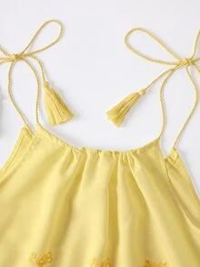 Travachic Tassel Decor Hollow Out Cover Up Dress - Light Yellow - View 3