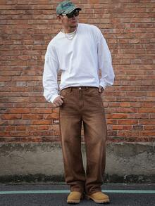 DAZY Men Slant Pocket Straight Leg Jeans Fall - Brown - View 4