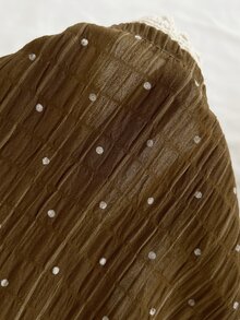 Elamini 圓點印花前領結泡泡袖蕾絲飾邊襯衫 - 卡其色 - 查看 5