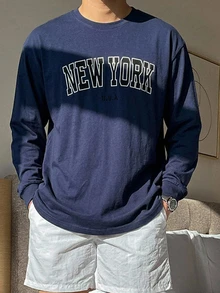 DAZY Men Letter Graphic Drop Shoulder Tee - Navy Blue - View 1