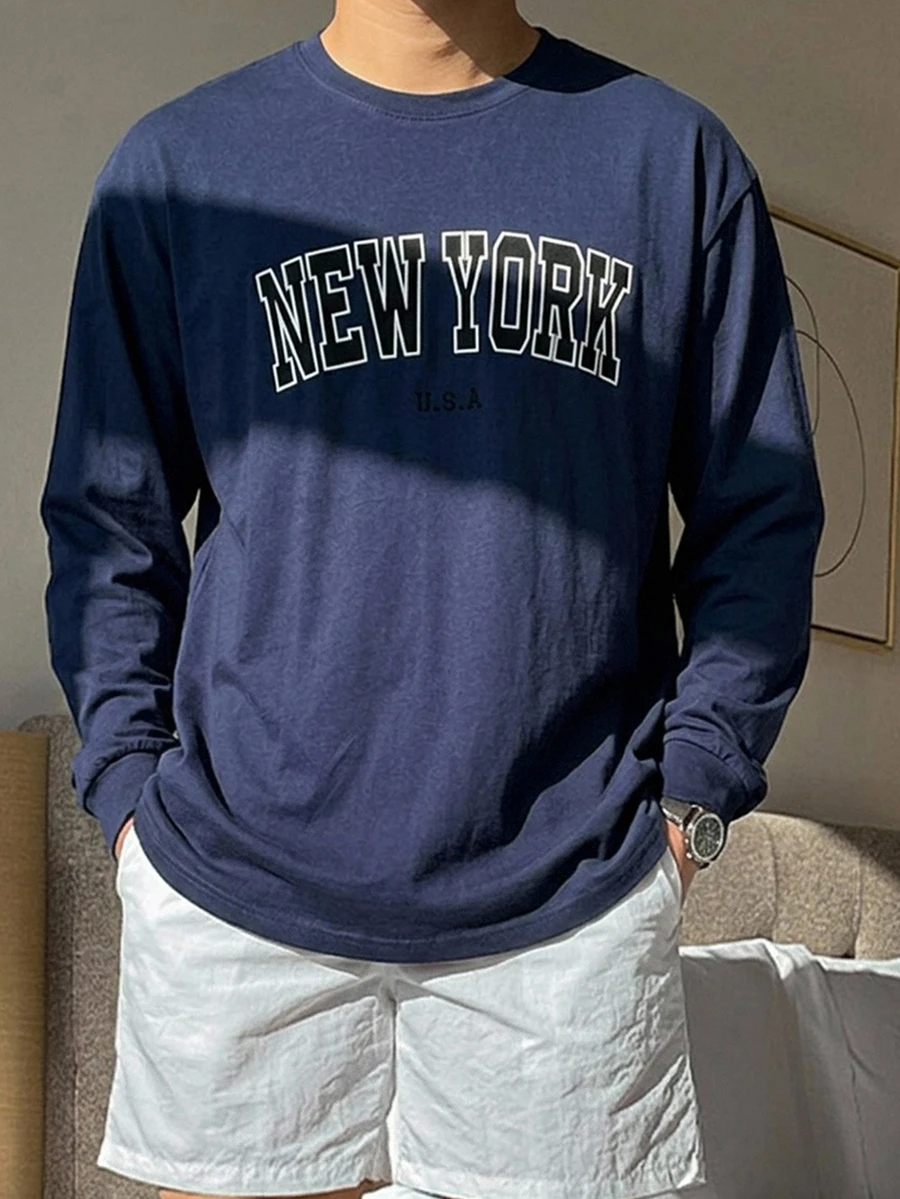 DAZY Men Letter Graphic Drop Shoulder Tee - Navy Blue - View 1