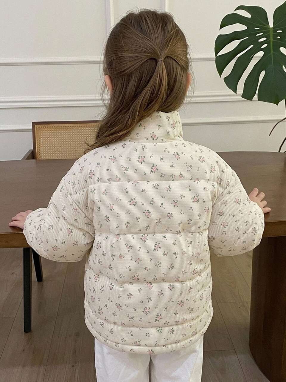 Young Girl Ditsy Floral Zip Up Puffer Coat