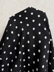 Elaquor Plus Solid Button Front Shirt & Polka Dot Wide Leg Pants - Black and White - View 7