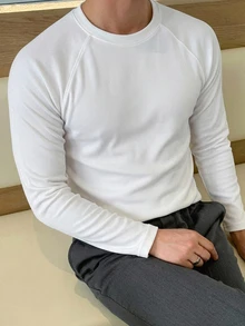 DAZY Camiseta de manga raglán de punto acanalado blanco liso para hombre - Blanco - Ver 1
