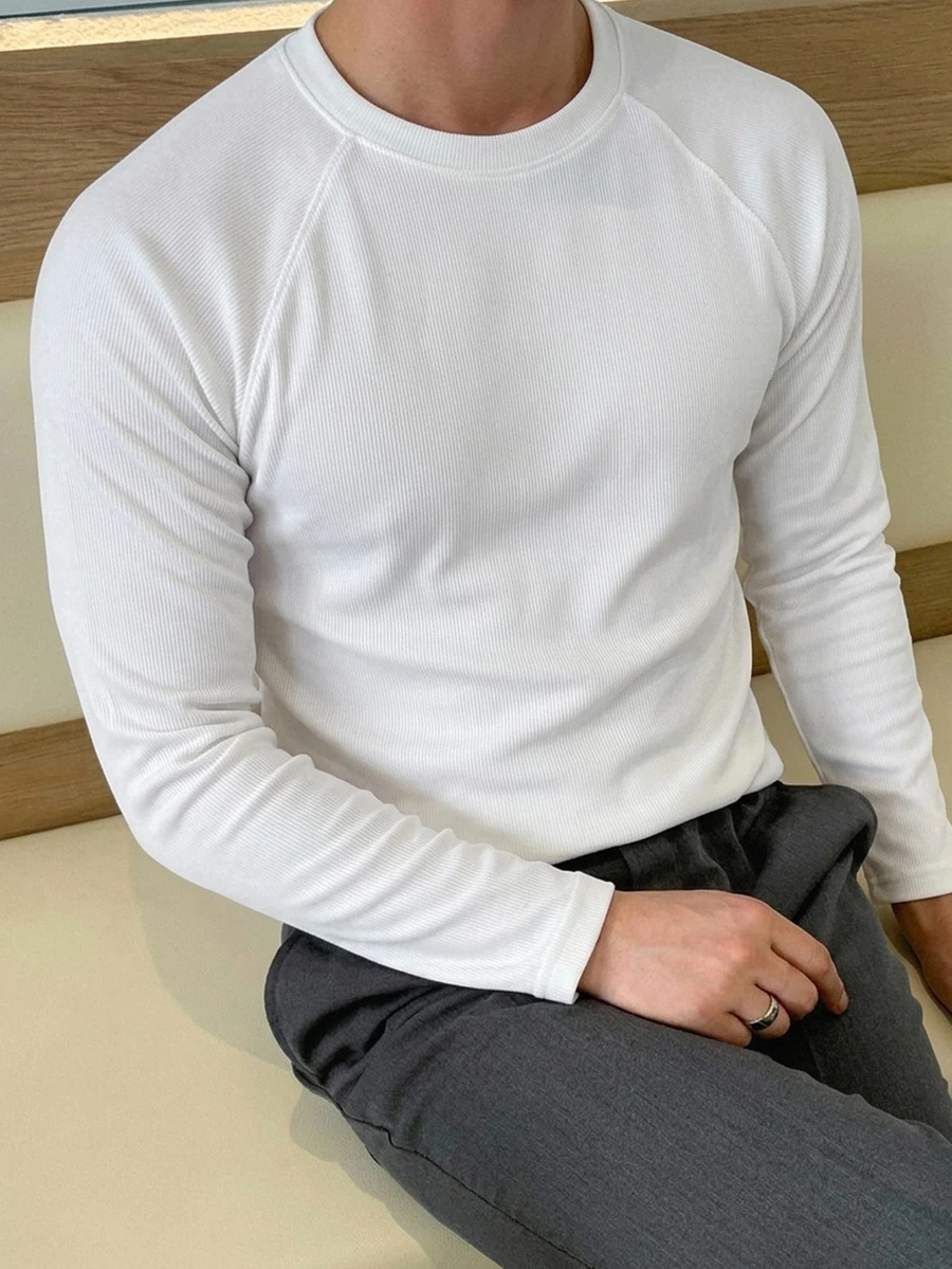 DAZY Camiseta de manga raglán de punto acanalado blanco liso para hombre - Blanco - Ver 1