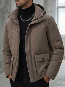 DAZY Men Flap Pocket Hooded Puffer Coat - Grey - View 4