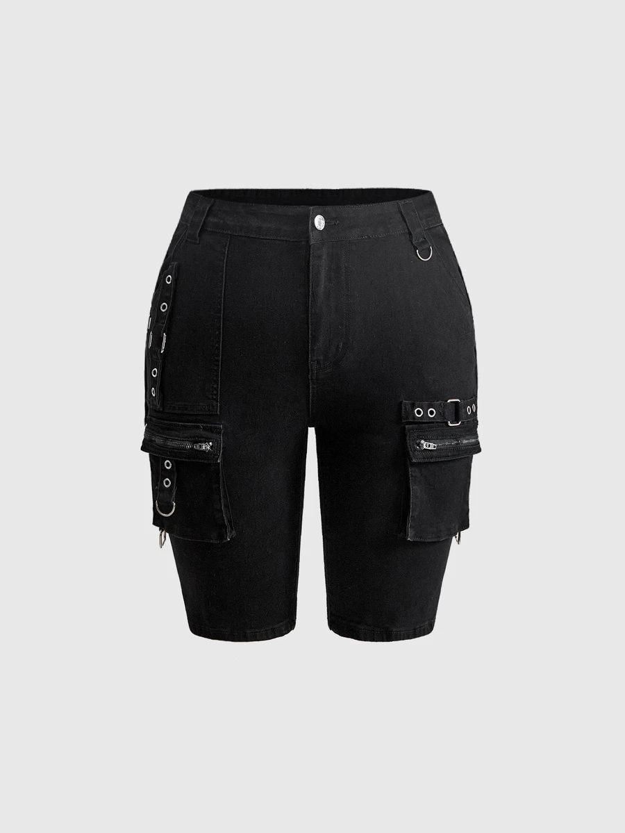 ROMWE Grunge Punk Plus Size Denim Shorts - Hitam - View 1