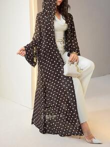 Al Najma Plus Polka Dot Print Open Front Abaya - Brown - View 6