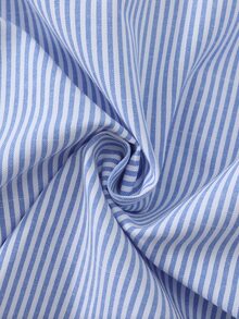 SHEIN Franclia Vertical Blue And White Stripe Drawstring Side Shirt Teachers' Day Office Autumn Smart Casual Elegant - Blue - View 8