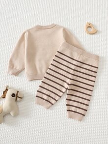 Loomiva Suéter con patrón de dibujos animados para bebé recién nacido & Pantalones de punto con patrón a rayas - Marrón - Ver 2