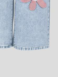 SHEIN ChillGRL Tween Girl Floral Patched Wide Leg Jeans - Blue - View 5