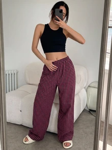DAZY Gingham Print Sleep Pants - Burgundy - View 4